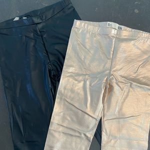 2 pairs faux lthr leggings in gold & black, 10-12